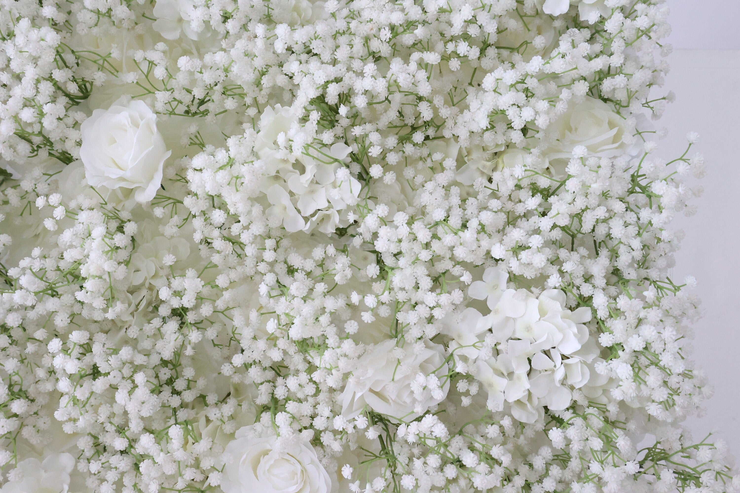 High Quality White Rose Baby Breaths Mix Flower Wall For Wedding Arrangement  Event Photography Backdrop Fabric Rolling Up Curtain Cloth