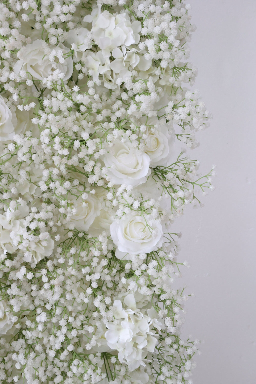 High Quality White Rose Baby Breaths Mix Flower Wall For Wedding Arrangement  Event Photography Backdrop Fabric Rolling Up Curtain Cloth
