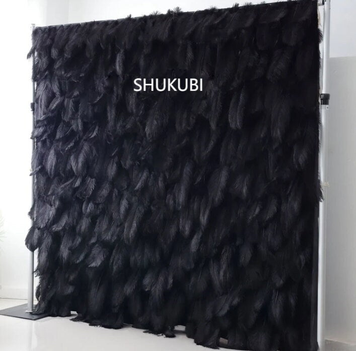 Black Feather Wall For Wedding Arrangement Anniversary Salon Party Photography Backdrop Fabric Rolling Up Curtain Cloth