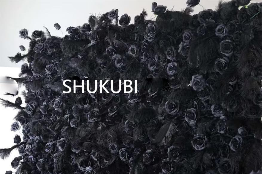 Black Flower Whether Wall For Wedding Arrangement Event Salon Party Photography Backdrop Fabric Rolling Up Curtain Fabric Cloth