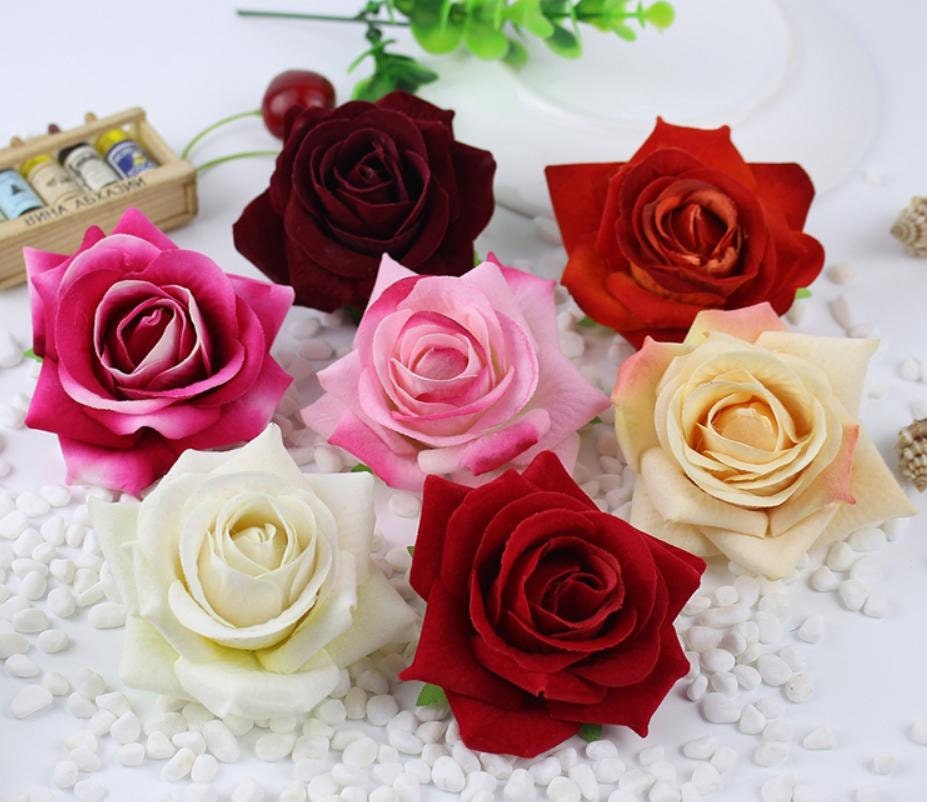 30 pcs 7-8cm Velvet Rose Head Artificial Simulation Floral  DIY Wedding Decoration Holiday Hat Shoes Acessories Flower Head