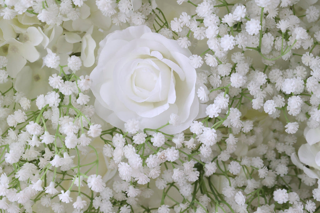 High Quality White Rose Baby Breaths Mix Flower Wall For Wedding Arrangement  Event Photography Backdrop Fabric Rolling Up Curtain Cloth