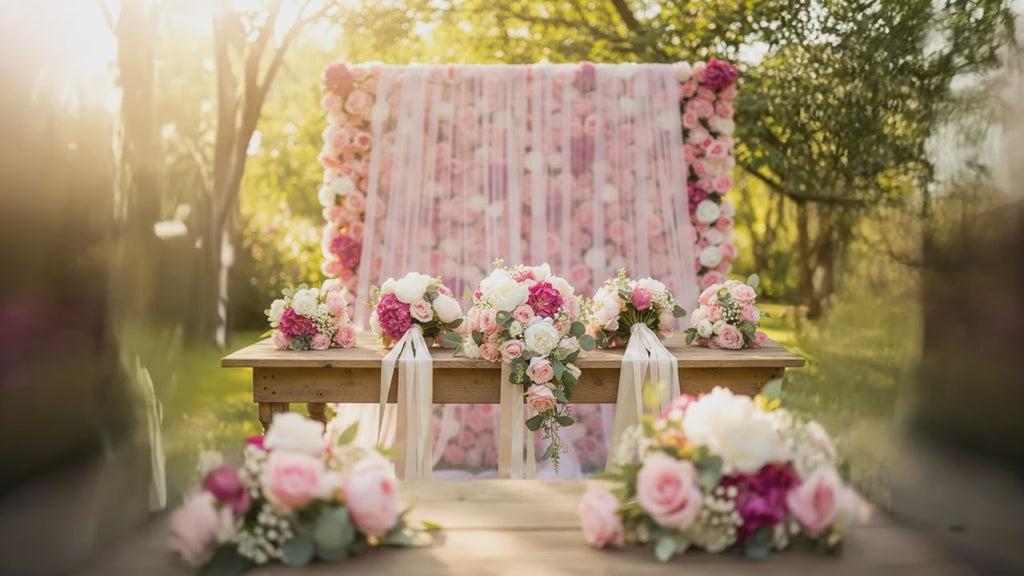 Artificial Flower Wall Panel 40x60cm – Pink Rose Backdrop for Wedding, Party & Event Decor